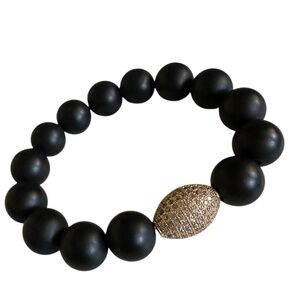 12mm Matte Onyx Stretch Bracelet with Gold Pave Spacer